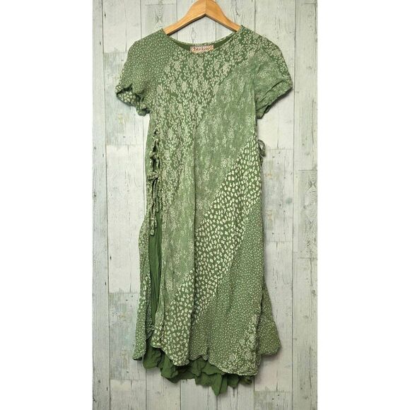 Tokyo Loire Contrast Pattern Floral Modest Layered Tie Side Dress Sz. M EST - Picture 1 of 7